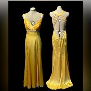 Beautifully Beaded, Backless, Yellow Formal Dress by Party Time.  Size 4